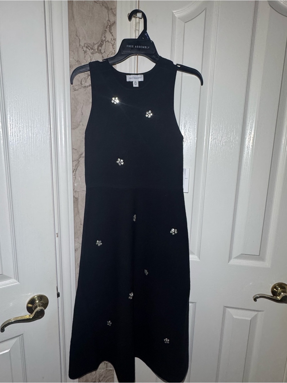 Free Assembly Black Sleeveless Midi Dress with Crystal Accents